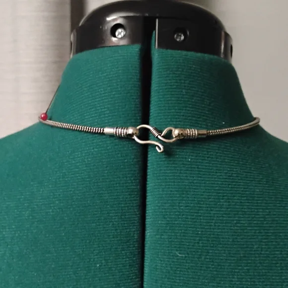 Silver Pendant Necklace with Blue & Coral Red Accents NEW - Picture 11 of 14